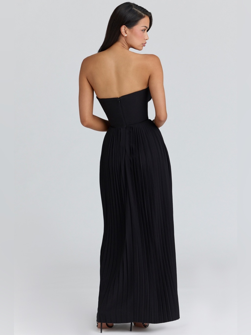 House of CB Marcella Black Georgette Pleated Maxi Dress M - Picture 5 of 10